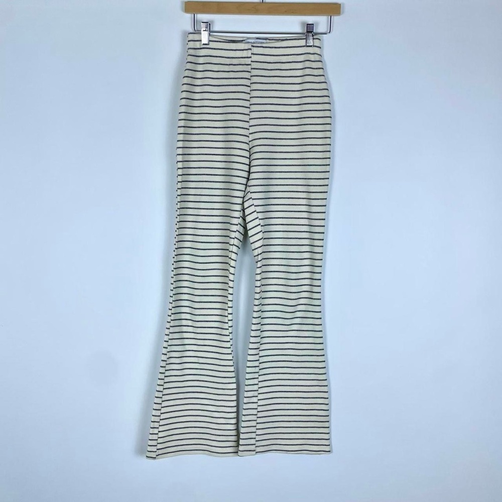 UO Stripes Knit Flare Pants - Cream and Navy
